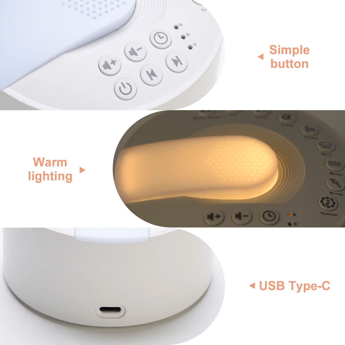 White Noise Machine Type-c Rechargeable Timed Shutdown Sleep Sound Machine For Sleeping  Relaxation For Baby Adult Office Travel