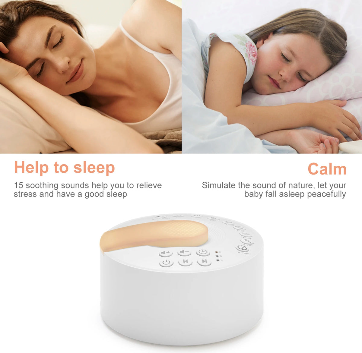 White Noise Machine Type-c Rechargeable Timed Shutdown Sleep Sound Machine For Sleeping  Relaxation For Baby Adult Office Travel
