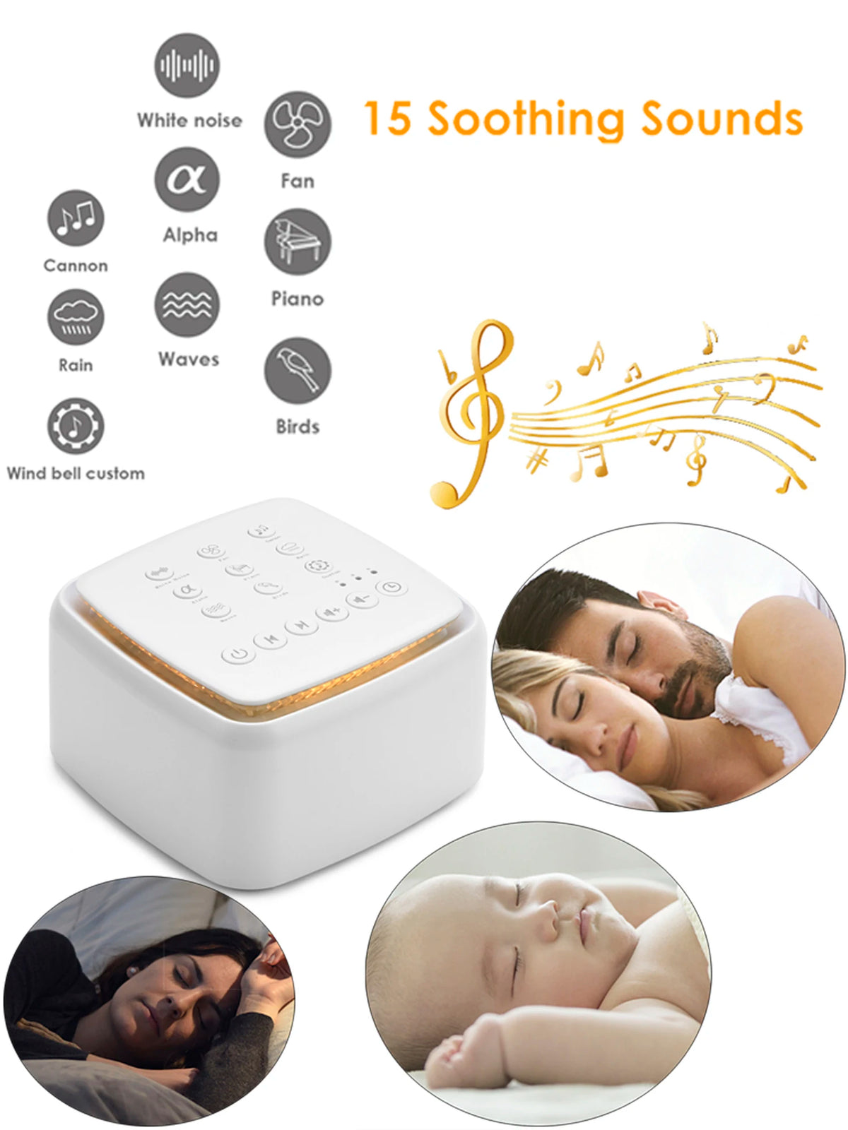 White Noise Machine Type-c Rechargeable Timed Shutdown Sleep Sound Machine For Sleeping  Relaxation For Baby Adult Office Travel