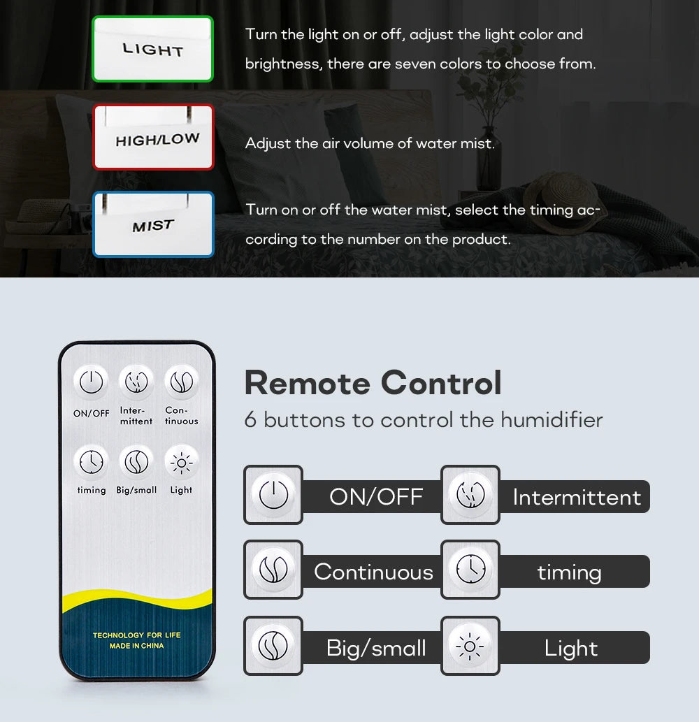 Air Humidifier & Essential Oil Diffuser - 300ml/500ml/1000ml with Lights, Remote Control, Ultrasonic Electric Aromatherapy