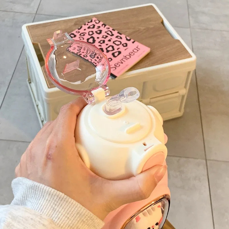 820ml Kids Water Bottle with Straw - Cute Kawaii Cartoon Design for Girls, Large Capacity for School, Student Travel