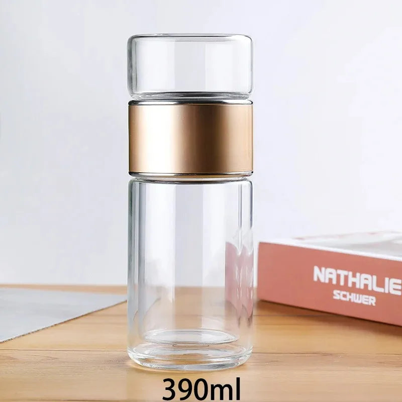 420ml High Borosilicate Glass Tea Infuser Bottle - Double Layer Vacuum Insulated Tumbler with Tea Filter for On-the-Go Drinkware