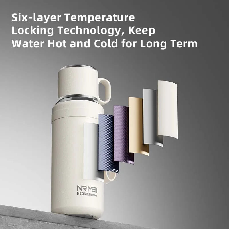 Stainless Steel Thermos Bottle with Magnetic Control, Outdoor Portable Flask, Insulated Water Bottle, Tea Warehouse, 316L