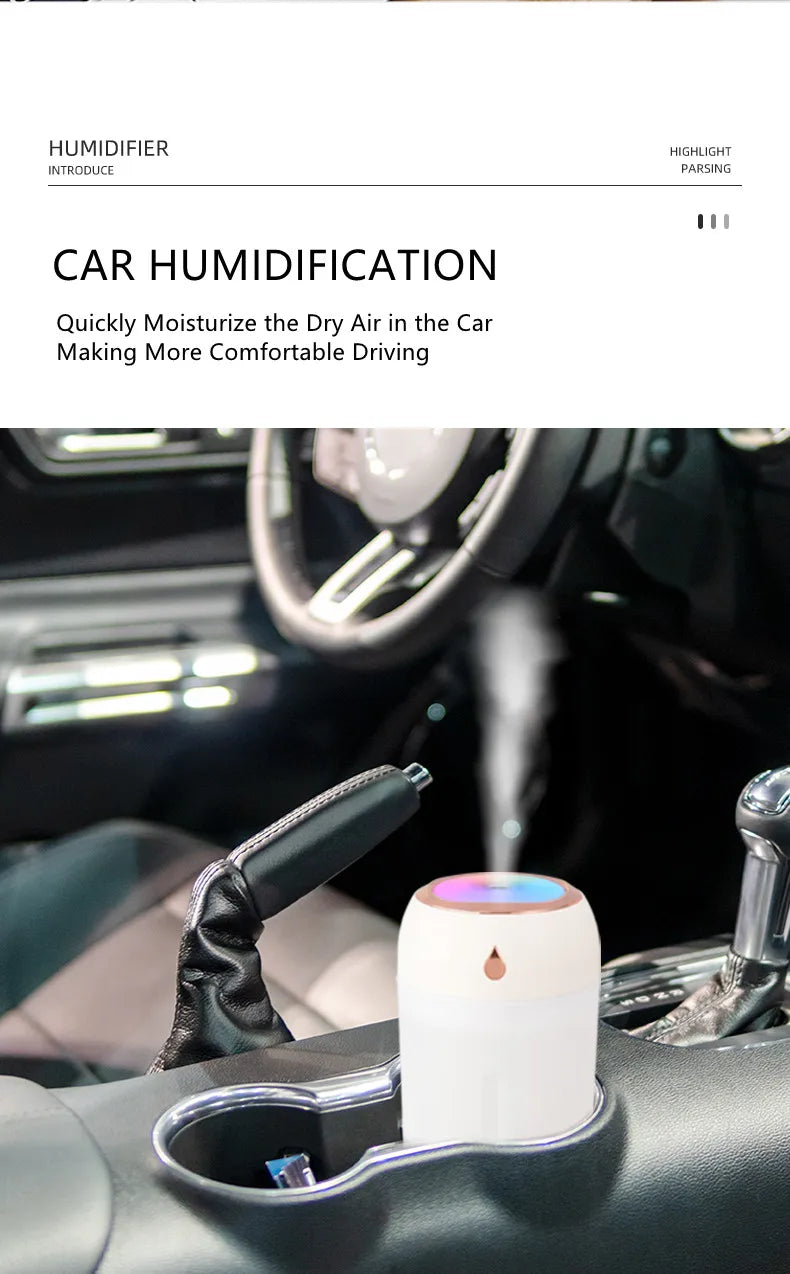 Portable Mini USB Air Humidifier & Aroma Diffuser - 330ml LED Cool Light Mist for Room, Home, Car, Plants & Air Purifier