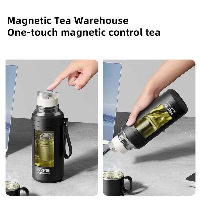 Stainless Steel Thermos Bottle with Magnetic Control, Outdoor Portable Flask, Insulated Water Bottle, Tea Warehouse, 316L