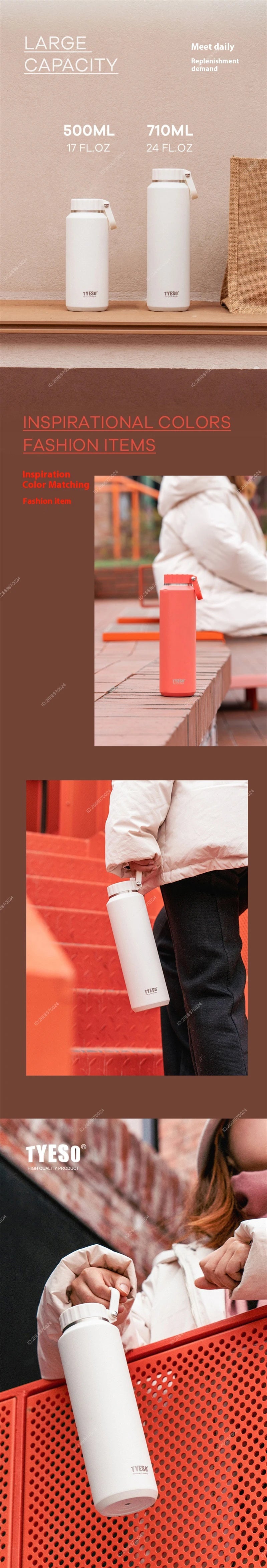 Tyeso Large Capacity Insulated Sport Water Bottle - Easy-Pull, Leak-Proof Travel Mug with Handle for Men and Women