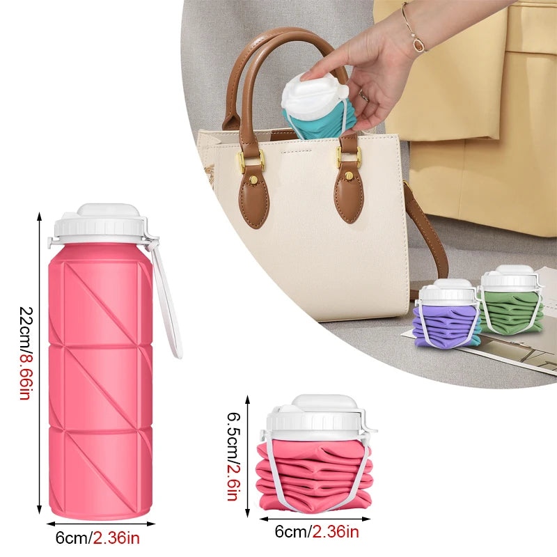 Collapsible Water Bottle with Leakproof Valve - Reusable Silicone Bottle for Travel, Gym, Camping, and Sports