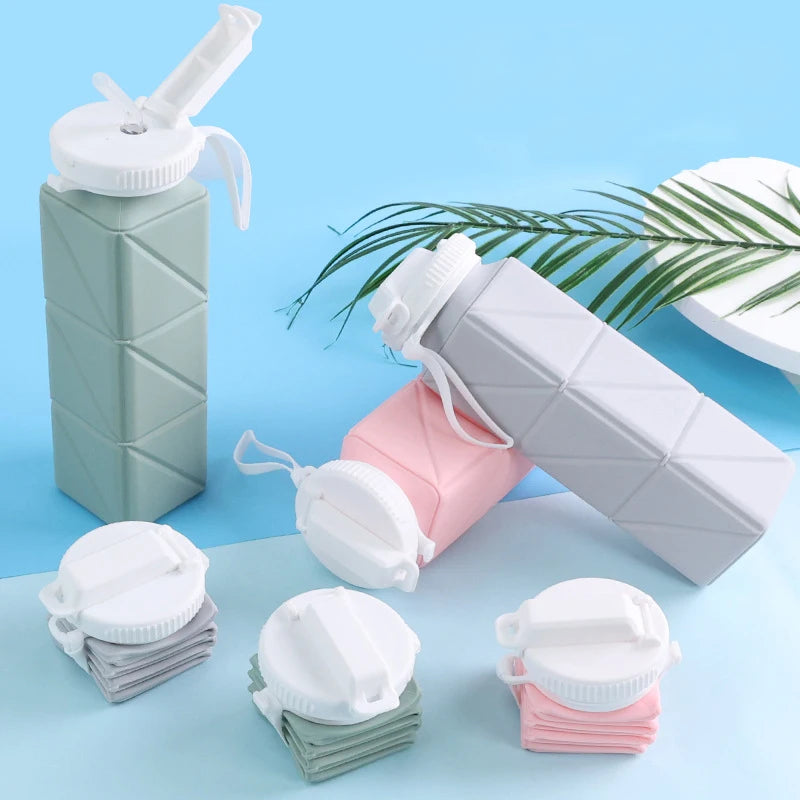 Collapsible Water Bottle with Leakproof Valve - Reusable Silicone Bottle for Travel, Gym, Camping, and Sports