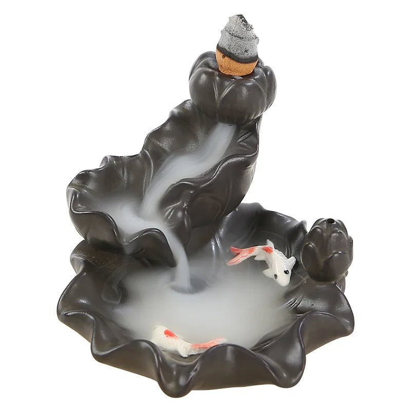 Black Ceramic Incense Burner Back Flow Aromatherapy Cones Stick Holder Smoke Waterfall Incense Decoration for Home
