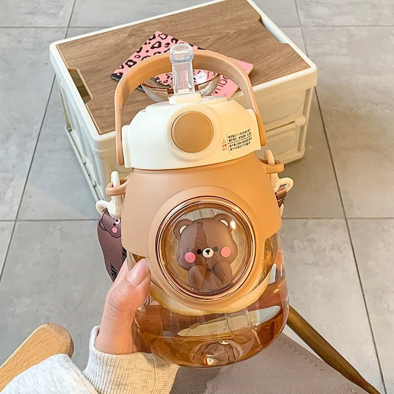 820ml Kids Water Bottle with Straw - Cute Kawaii Cartoon Design for Girls, Large Capacity for School, Student Travel