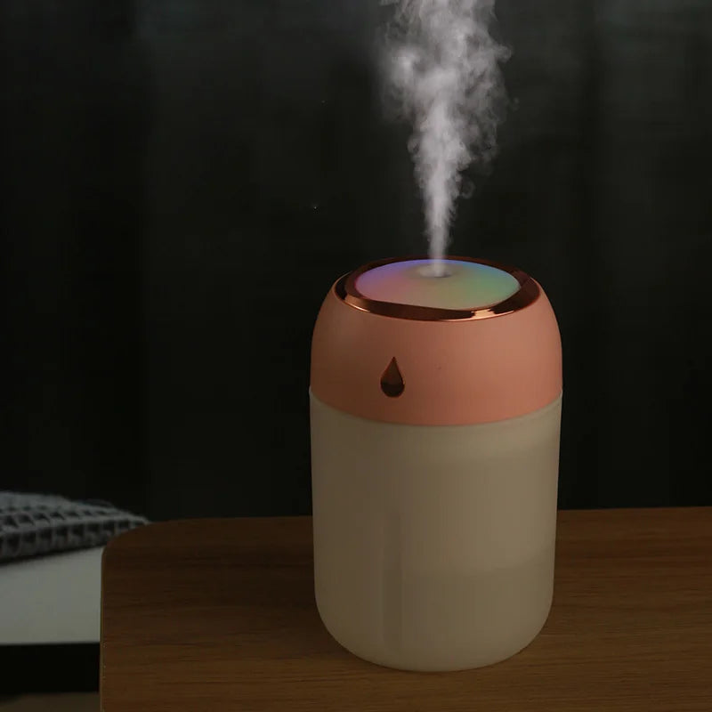Portable Mini USB Air Humidifier & Aroma Diffuser - 330ml LED Cool Light Mist for Room, Home, Car, Plants & Air Purifier
