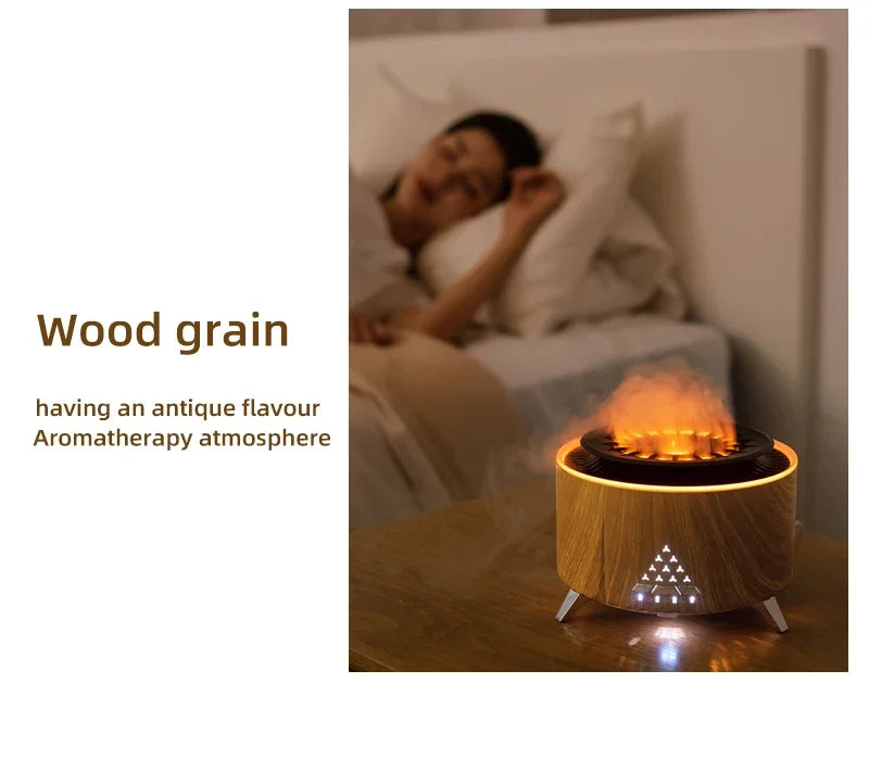 350ml Volcano Flame Air Humidifier - Sleep Aid White Noise Bluetooth Speaker, Essential Oil Diffuser with Remote for Bedroom