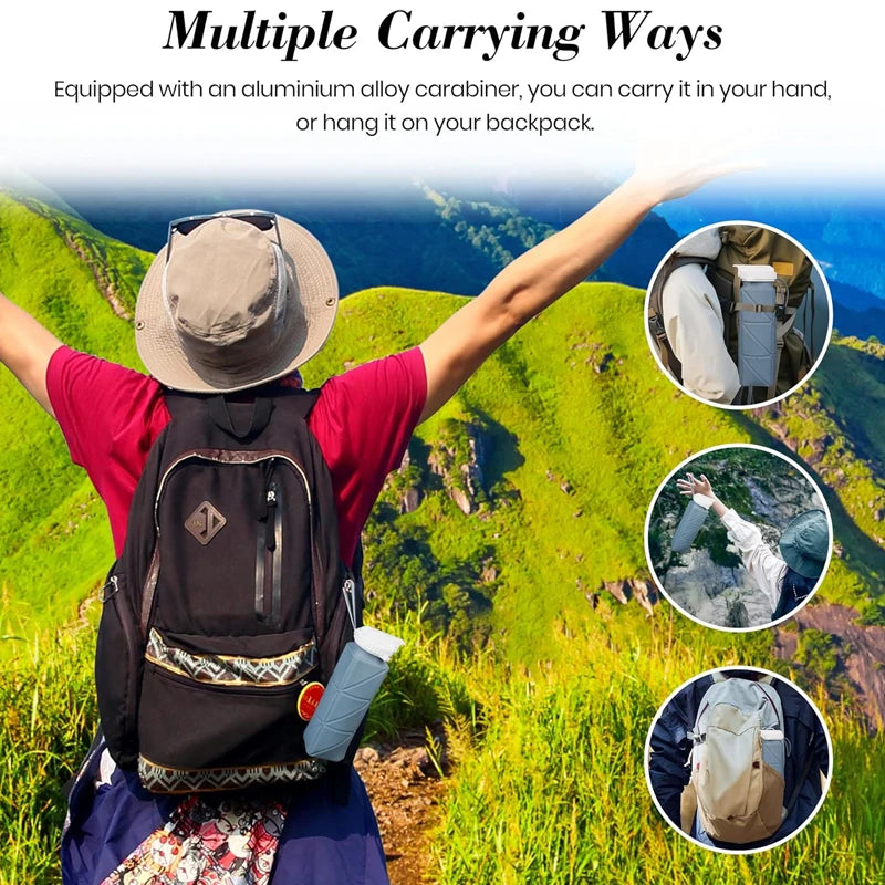 Collapsible Water Bottle with Leakproof Valve - Reusable Silicone Bottle for Travel, Gym, Camping, and Sports