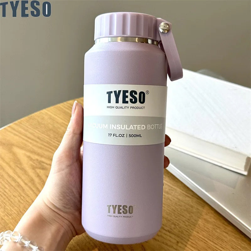 Tyeso Large Capacity Insulated Sport Water Bottle - Easy-Pull, Leak-Proof Travel Mug with Handle for Men and Women