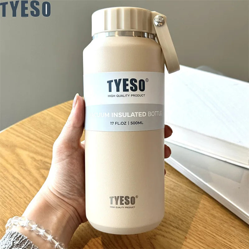 Tyeso Large Capacity Insulated Sport Water Bottle - Easy-Pull, Leak-Proof Travel Mug with Handle for Men and Women