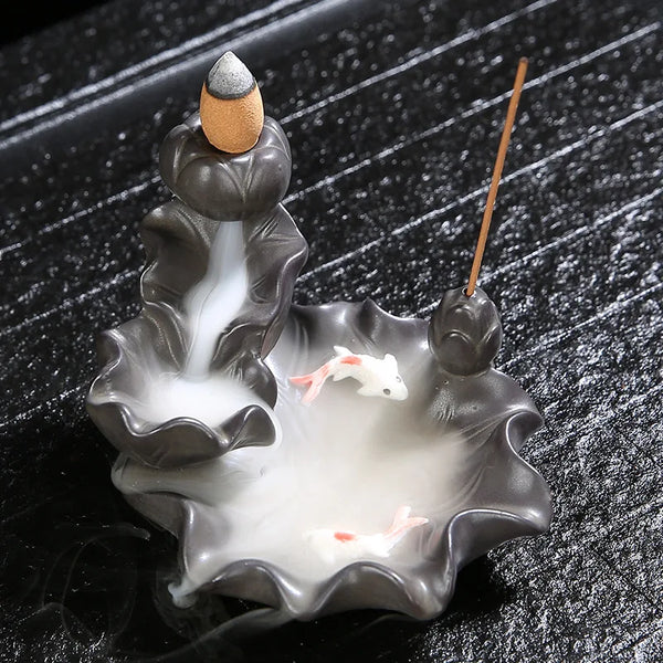 Black Ceramic Incense Burner Back Flow Aromatherapy Cones Stick Holder Smoke Waterfall Incense Decoration for Home