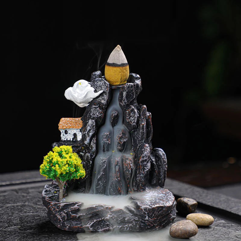 Deluxe Waterfall Backflow Incense Holder with Complimentary Cones – This stunning ceramic aromatherapy ornament turns burning incense into living art. The smoke cascades smoothly downward in swirling rivers