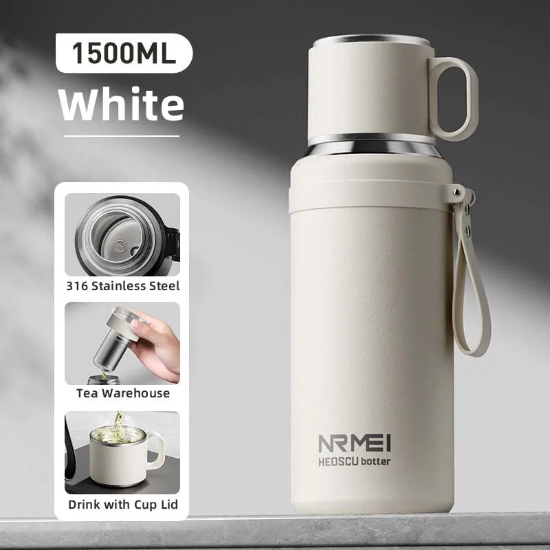 Stainless Steel Thermos Bottle with Magnetic Control, Outdoor Portable Flask, Insulated Water Bottle, Tea Warehouse, 316L