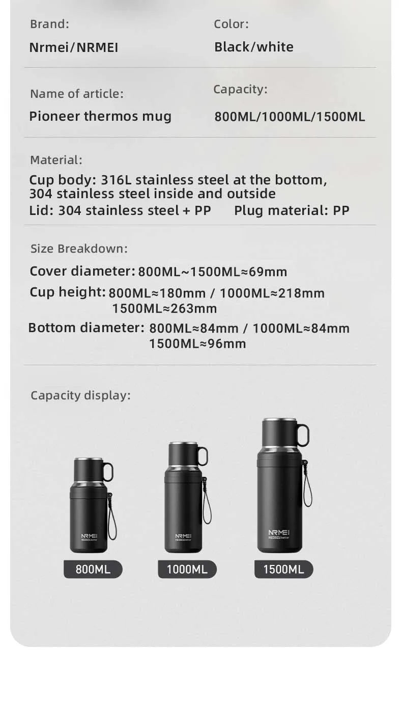 Stainless Steel Thermos Bottle with Magnetic Control, Outdoor Portable Flask, Insulated Water Bottle, Tea Warehouse, 316L