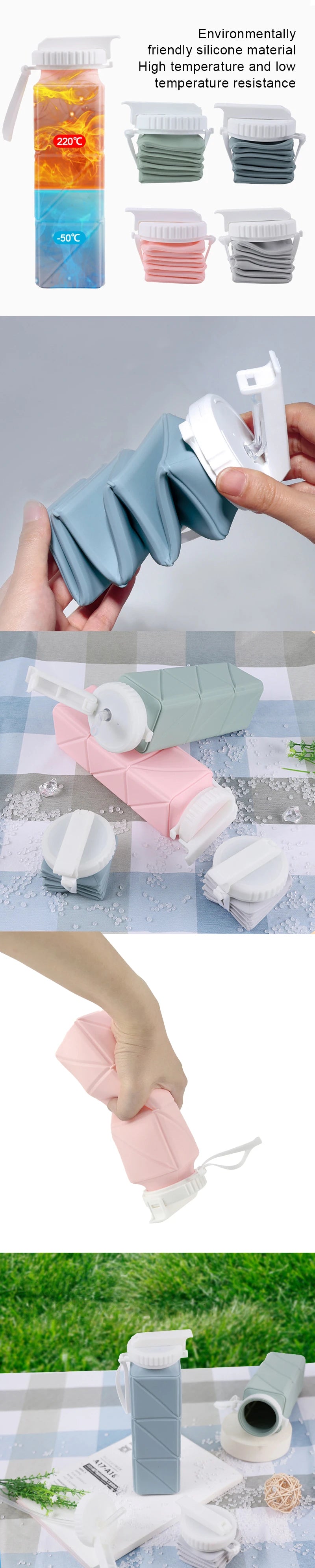 Collapsible Water Bottle with Leakproof Valve - Reusable Silicone Bottle for Travel, Gym, Camping, and Sports