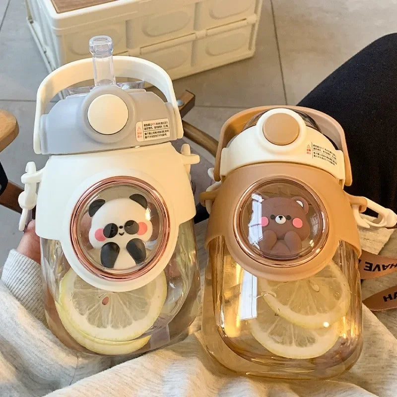 820ml Kids Water Bottle with Straw - Cute Kawaii Cartoon Design for Girls, Large Capacity for School, Student Travel