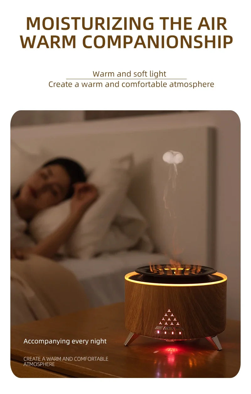 350ml Volcano Flame Air Humidifier - Sleep Aid White Noise Bluetooth Speaker, Essential Oil Diffuser with Remote for Bedroom