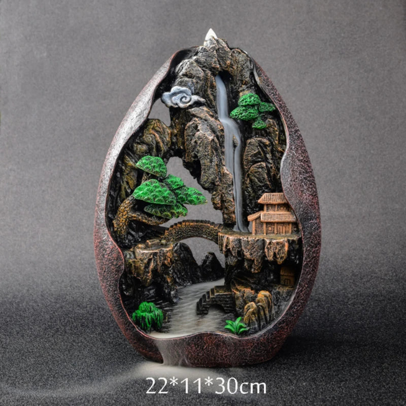Stunning Mountain River Waterfall Backflow Incense Burner – Handcrafted from premium resin with breathtaking realism. Watch fragrant smoke cascade down rugged cliffs and winding streams like a living misty waterfall