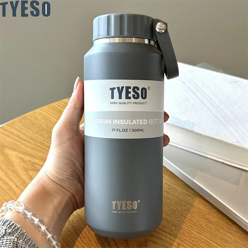 Tyeso Large Capacity Insulated Sport Water Bottle - Easy-Pull, Leak-Proof Travel Mug with Handle for Men and Women