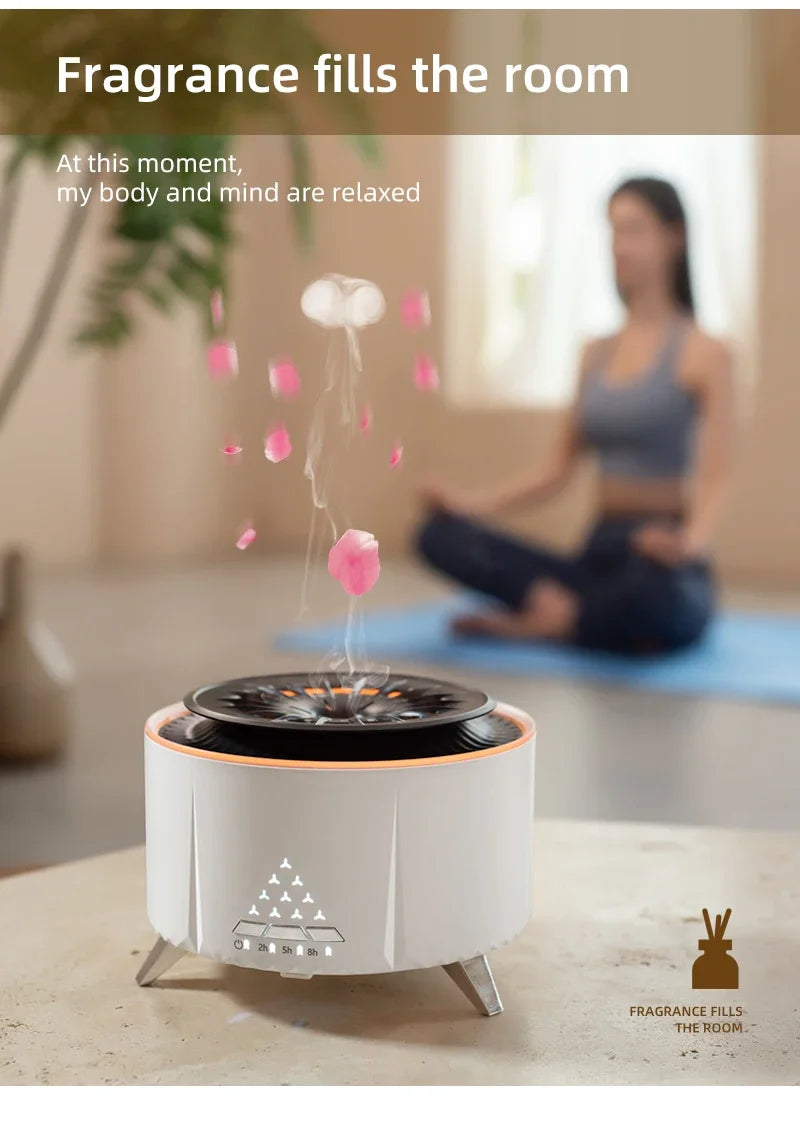 350ml Volcano Flame Air Humidifier - Sleep Aid White Noise Bluetooth Speaker, Essential Oil Diffuser with Remote for Bedroom