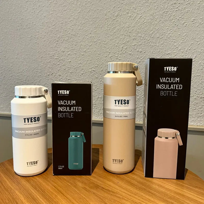 Tyeso Large Capacity Insulated Sport Water Bottle - Easy-Pull, Leak-Proof Travel Mug with Handle for Men and Women