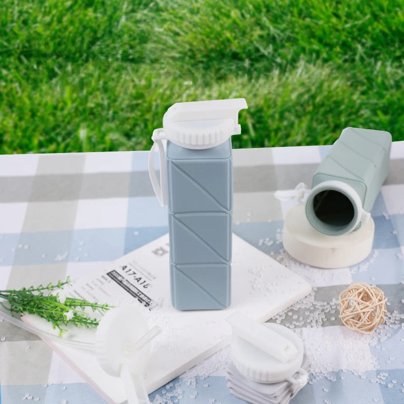 Collapsible Water Bottle with Leakproof Valve - Reusable Silicone Bottle for Travel, Gym, Camping, and Sports