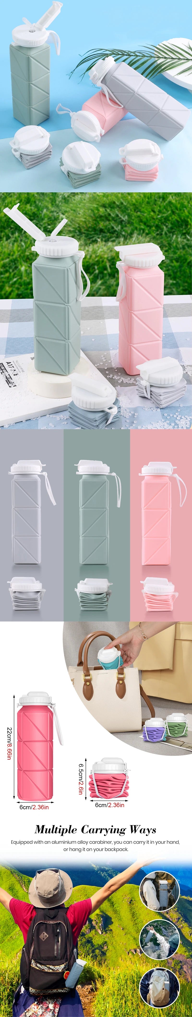 Collapsible Water Bottle with Leakproof Valve - Reusable Silicone Bottle for Travel, Gym, Camping, and Sports