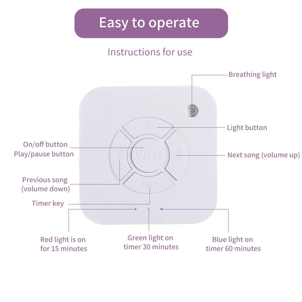 White Noise Sound Machine For Baby USB Charging Sleep Timer Baby Sleep Soothing Instrument Music Sleep Instrument Office Travel