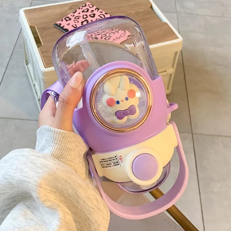 820ml Kids Water Bottle with Straw - Cute Kawaii Cartoon Design for Girls, Large Capacity for School, Student Travel