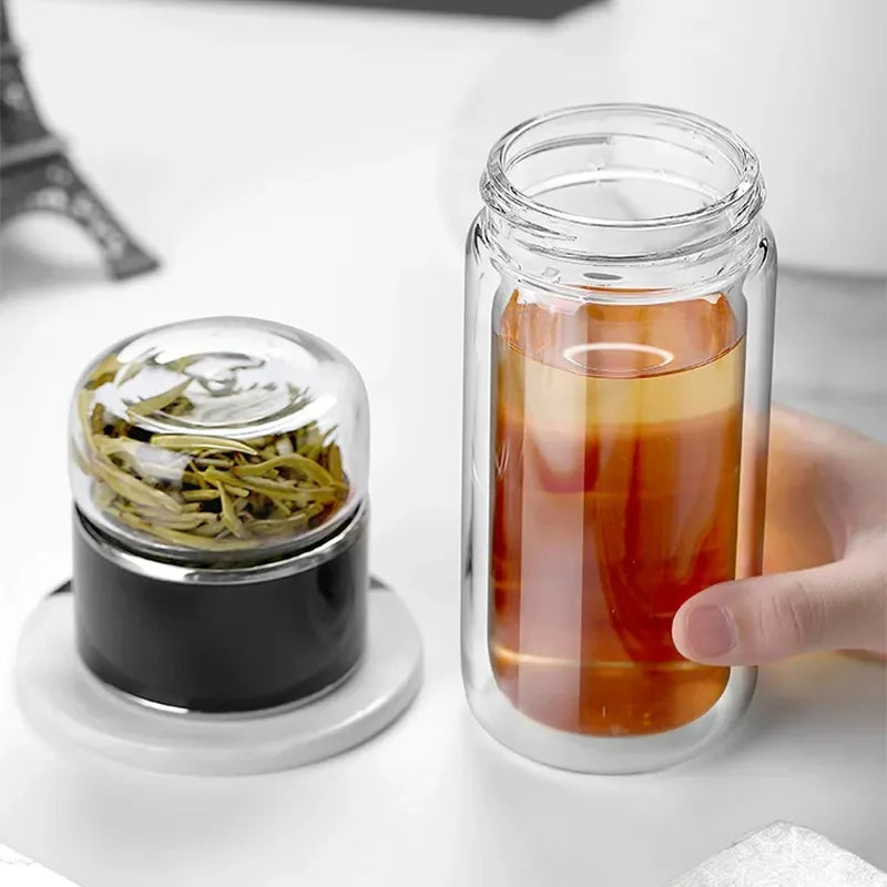 420ml High Borosilicate Glass Tea Infuser Bottle - Double Layer Vacuum Insulated Tumbler with Tea Filter for On-the-Go Drinkware