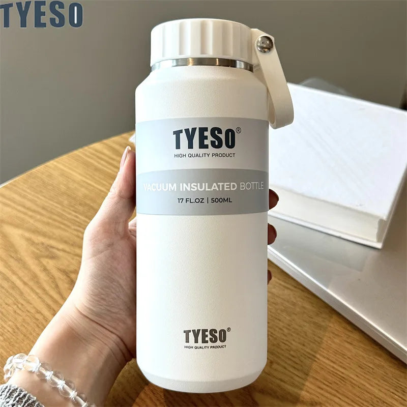 Tyeso Large Capacity Insulated Sport Water Bottle - Easy-Pull, Leak-Proof Travel Mug with Handle for Men and Women