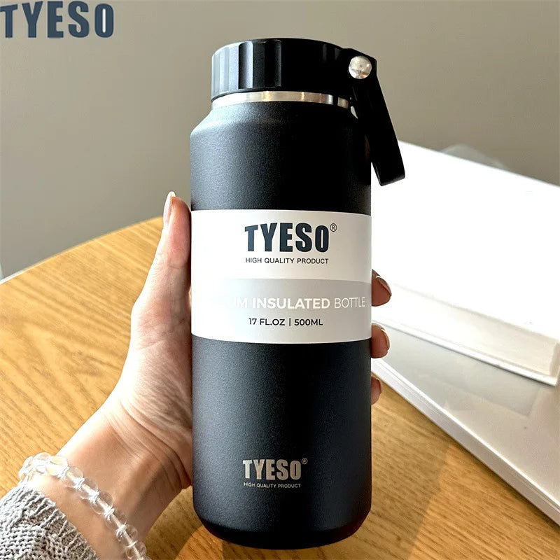 Tyeso Large Capacity Insulated Sport Water Bottle - Easy-Pull, Leak-Proof Travel Mug with Handle for Men and Women