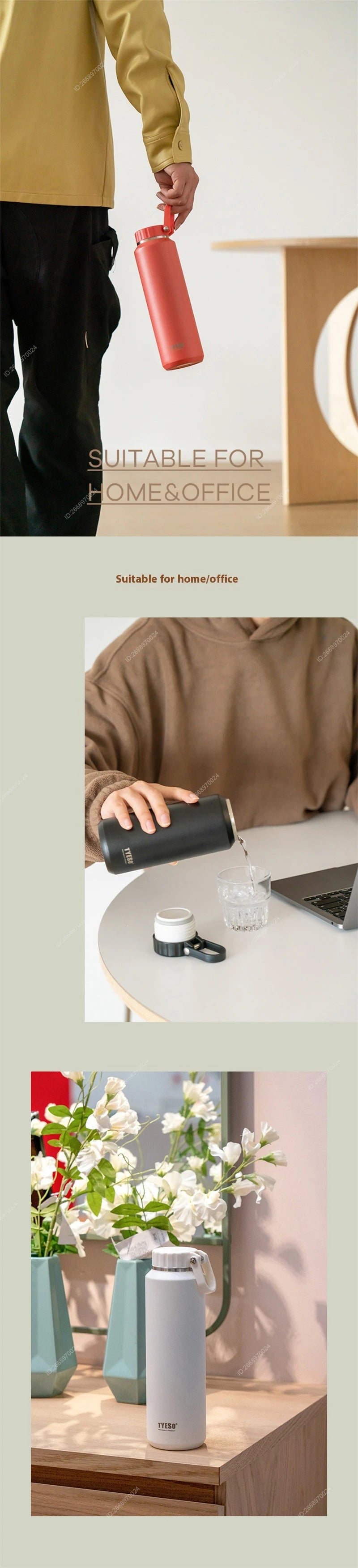 Tyeso Large Capacity Insulated Sport Water Bottle - Easy-Pull, Leak-Proof Travel Mug with Handle for Men and Women