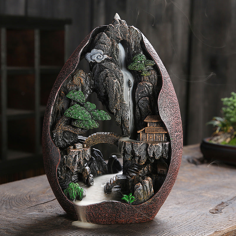 Stunning Mountain River Waterfall Backflow Incense Burner – Handcrafted from premium resin with breathtaking realism. Watch fragrant smoke cascade down rugged cliffs and winding streams like a living misty waterfall