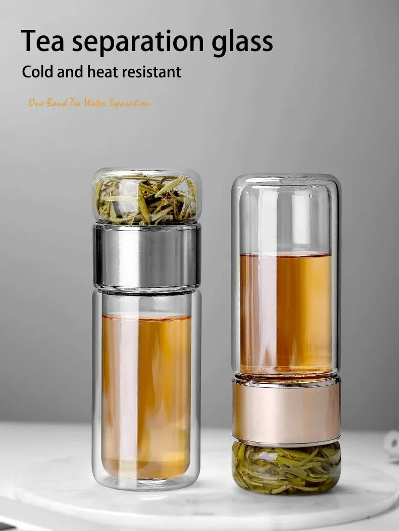 420ml High Borosilicate Glass Tea Infuser Bottle - Double Layer Vacuum Insulated Tumbler with Tea Filter for On-the-Go Drinkware