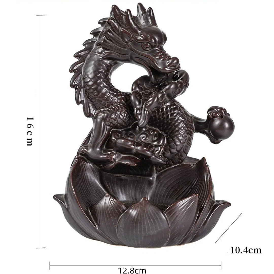 Mesmerizing Lotus Dragon Backflow Incense Burner – Watch fragrant smoke cascade like a mystical waterfall through handcrafted ceramic lotus petals and fierce dragon
