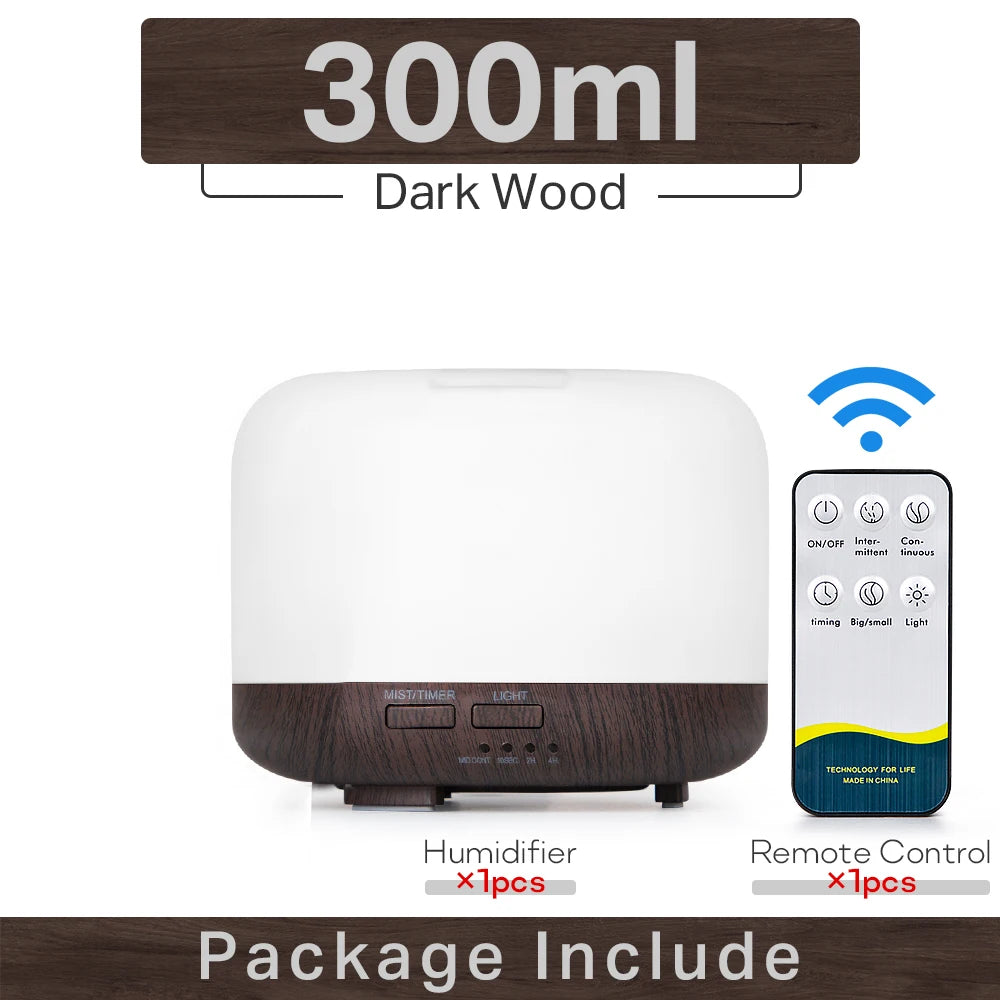 Air Humidifier & Essential Oil Diffuser - 300ml/500ml/1000ml with Lights, Remote Control, Ultrasonic Electric Aromatherapy