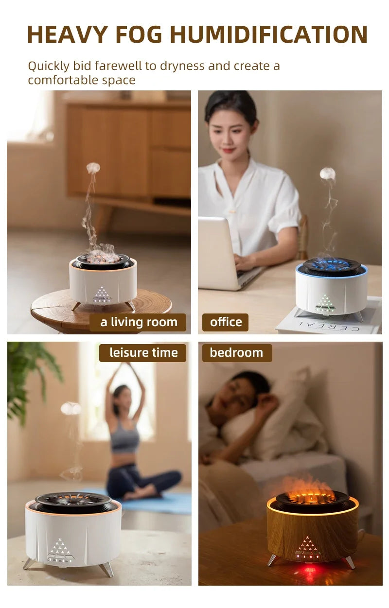350ml Volcano Flame Air Humidifier - Sleep Aid White Noise Bluetooth Speaker, Essential Oil Diffuser with Remote for Bedroom