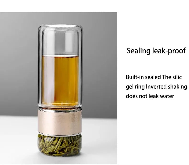 420ml High Borosilicate Glass Tea Infuser Bottle - Double Layer Vacuum Insulated Tumbler with Tea Filter for On-the-Go Drinkware
