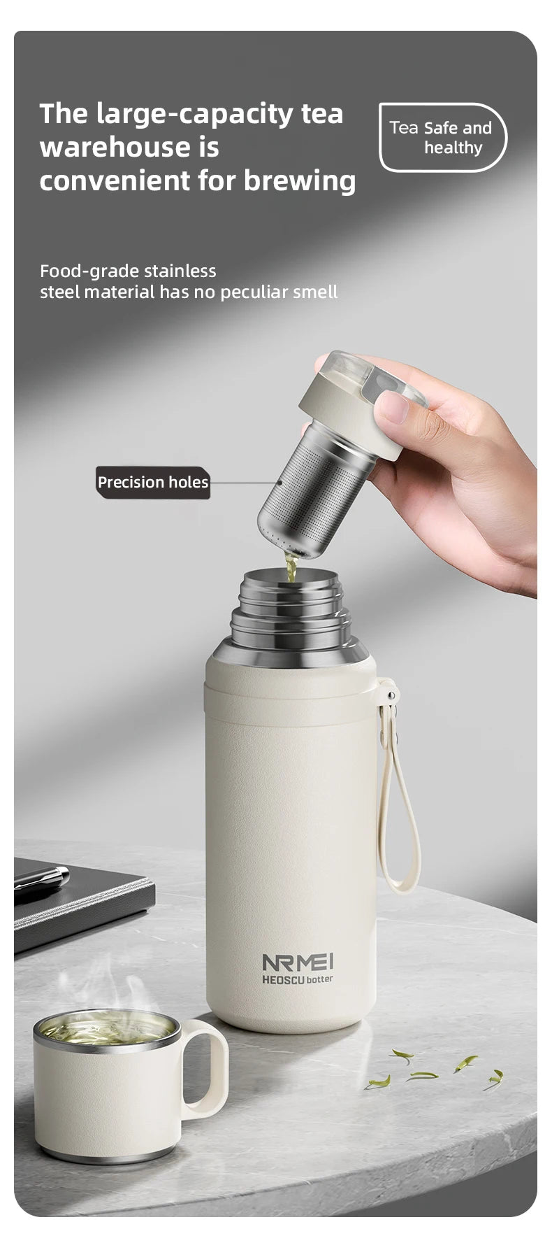 Stainless Steel Thermos Bottle with Magnetic Control, Outdoor Portable Flask, Insulated Water Bottle, Tea Warehouse, 316L