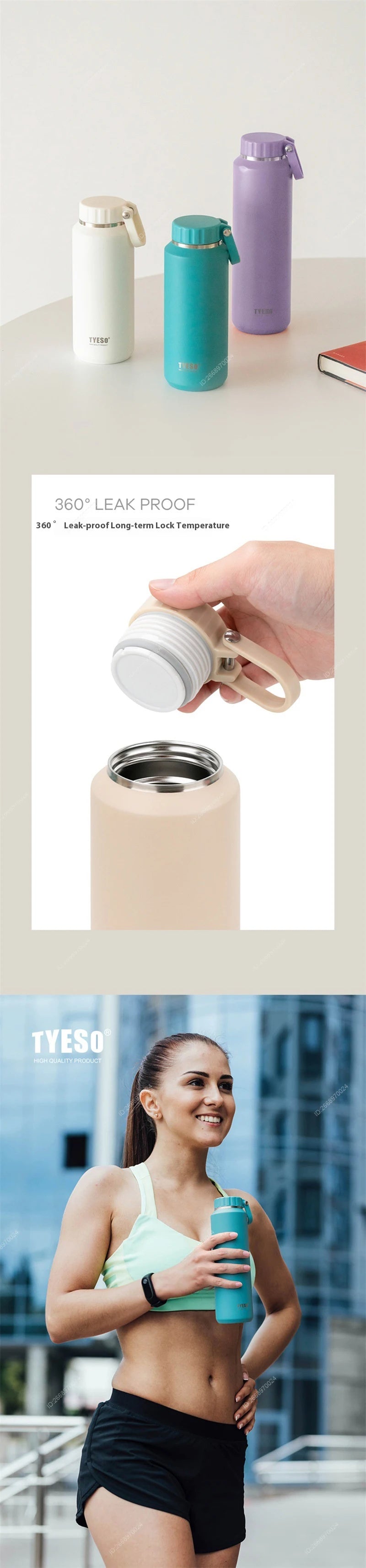 Tyeso Large Capacity Insulated Sport Water Bottle - Easy-Pull, Leak-Proof Travel Mug with Handle for Men and Women