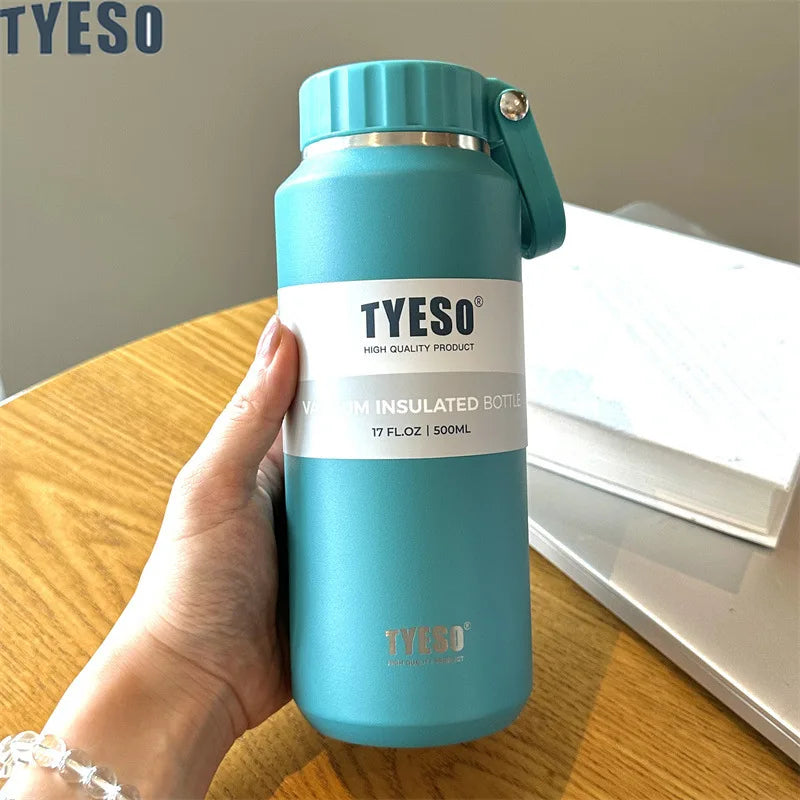 Tyeso Large Capacity Insulated Sport Water Bottle - Easy-Pull, Leak-Proof Travel Mug with Handle for Men and Women