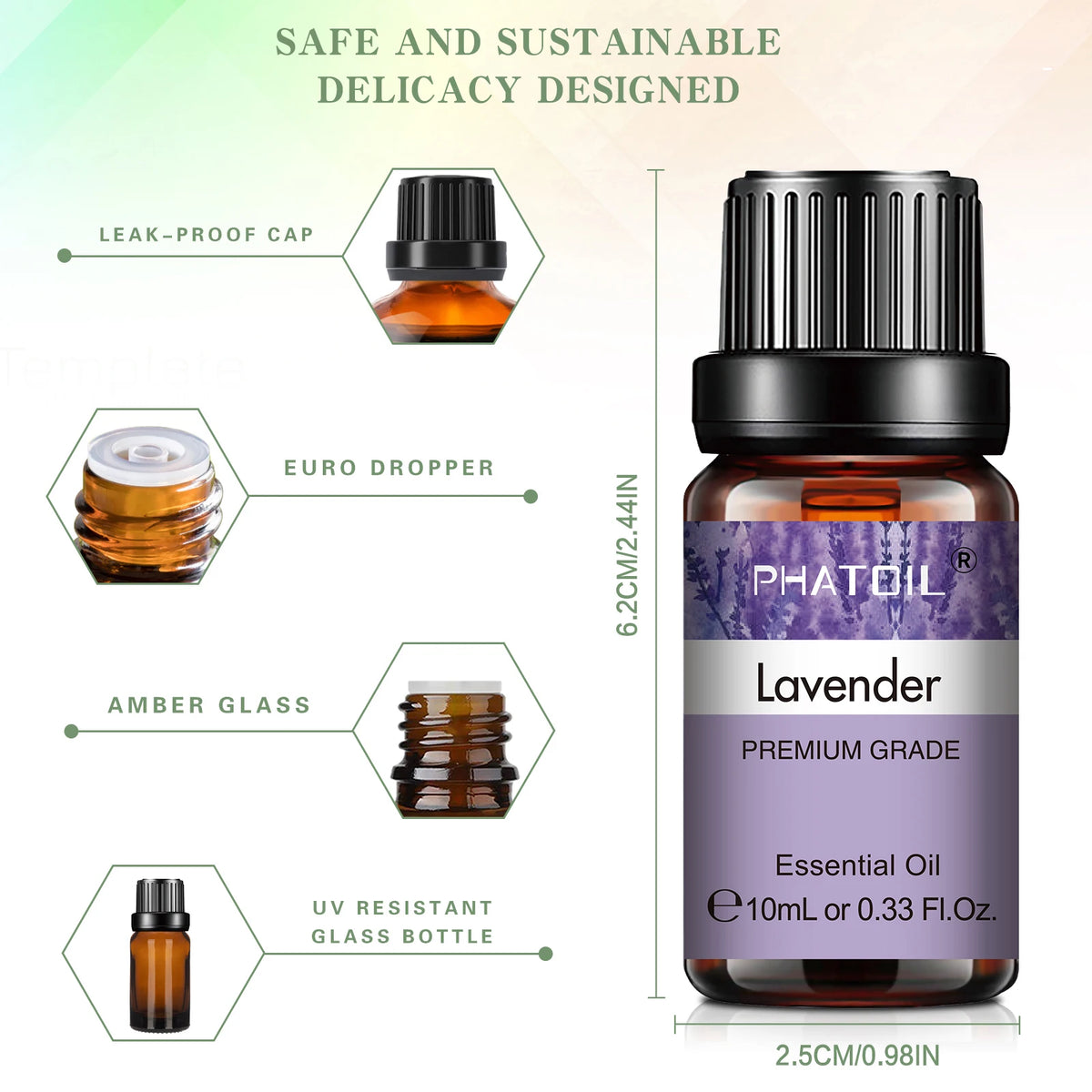 10ml Pure Natural Lavender Essential Oil - For Diffuser, Humidifier, Aromatherapy; Jasmine & Vanilla Scents for Skin Care & DIY Soap