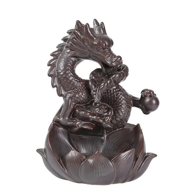 Mesmerizing Lotus Dragon Backflow Incense Burner – Watch fragrant smoke cascade like a mystical waterfall through handcrafted ceramic lotus petals and fierce dragon