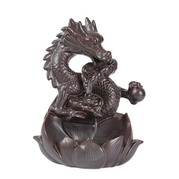 Mesmerizing Lotus Dragon Backflow Incense Burner – Watch fragrant smoke cascade like a mystical waterfall through handcrafted ceramic lotus petals and fierce dragon